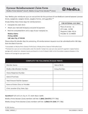 Fillable Online Eyewear Reimbursement Claim Form Medicamedicaprime