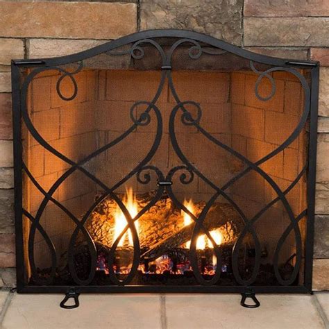 Black Flat Fireplace Screen Safety Fire Screen For Spark Arrestor Iron Fireplace