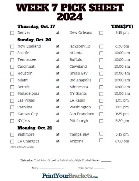 Pacific Time Week 7 Nfl Schedule 2024 Printable