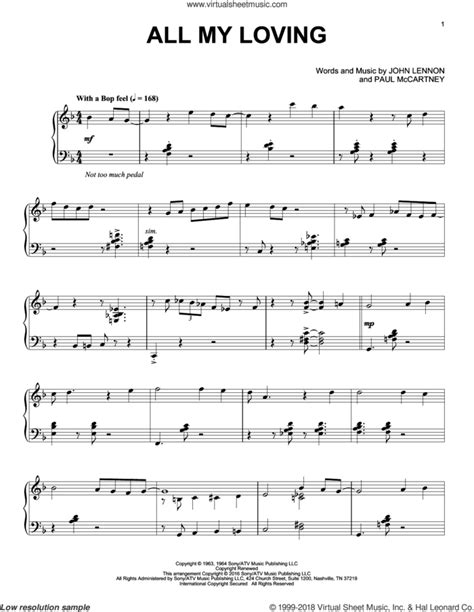 All My Loving Jazz Version Sheet Music For Piano Solo PDF