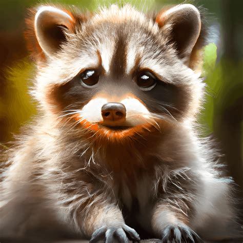 Whimsical Detailed Fantasy Fluffy Tiny Cute Adorable Baby Raccoon