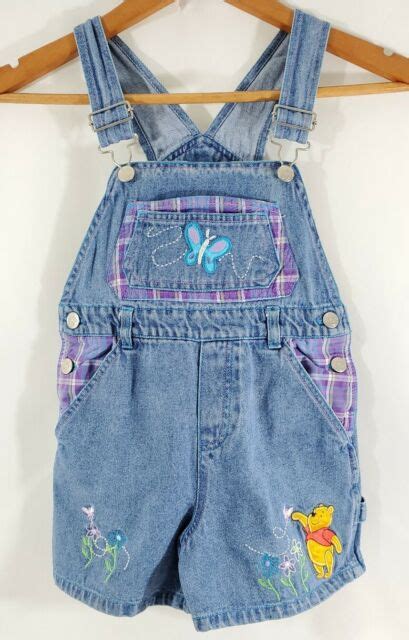 Vintage Disney Winnie The Pooh Embroidered Denim Bib Overalls Shorts