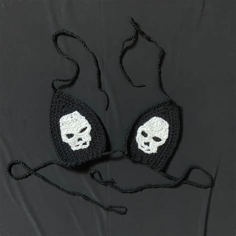 Crochet Skull Bikini Top Halter Style Coachella Summer Spring Raver Club Dance Party Festival