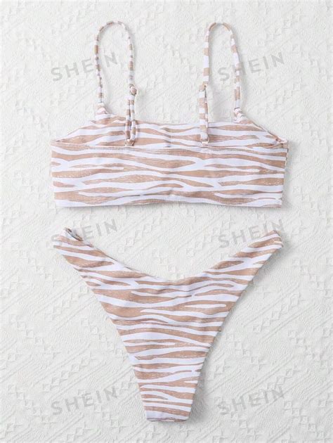 Shein Shein Swim Vcay Zebra Stripe High Cut Bikini Swimsuit Shein Uk