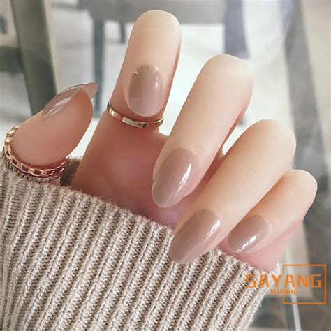 24Pcs Ins Style Nude Color Fake Nails Patch Fashion Round Head False
