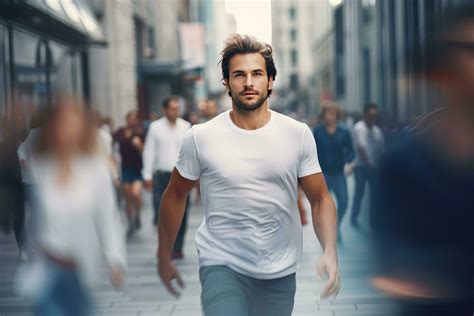 European Man Walking In Modern City Handsome Europe Guy Walks On A