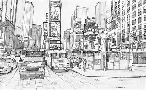 Times Square New York 1 By Edgeman13 Deviantart New York Drawing