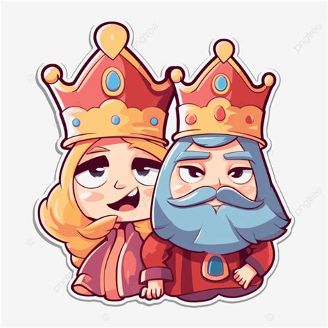 King And Queen Sticker Clipart Vector Sticker Design With Cartoon King