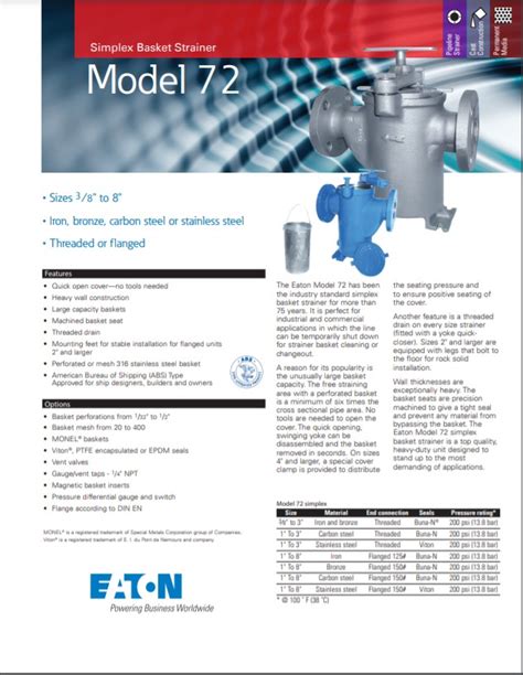 Eaton Model Simplex Basket Strainers