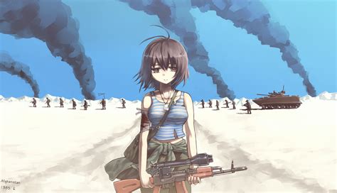 1336x768 Anime Girl With Gun On War In Afghanistan 4k Laptop Hd Hd 4k