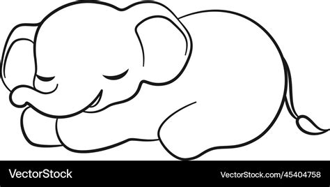 Cute Sleeping Baby Elephant Cartoon Outline Easy Vector Image