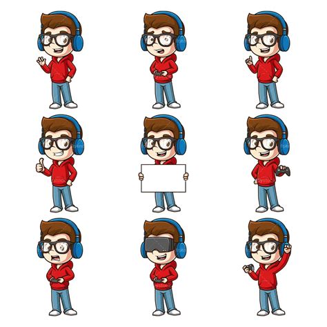 Cartoon Male Gamer Character Clipart Vector Collection - FriendlyStock