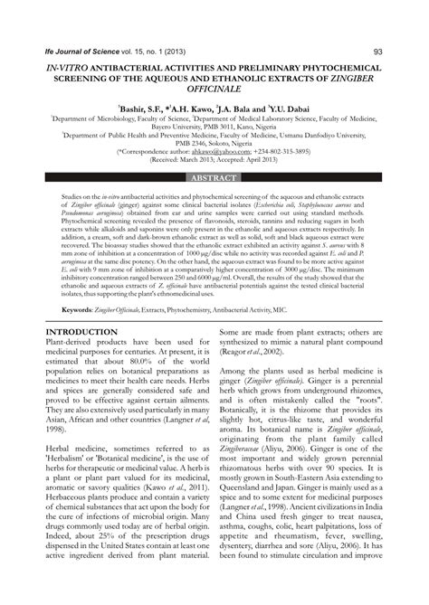 PDF IN VITRO ANTIBACTERIAL ACTIVITIES AND PRELIMINARY PHYTOCHEMICAL