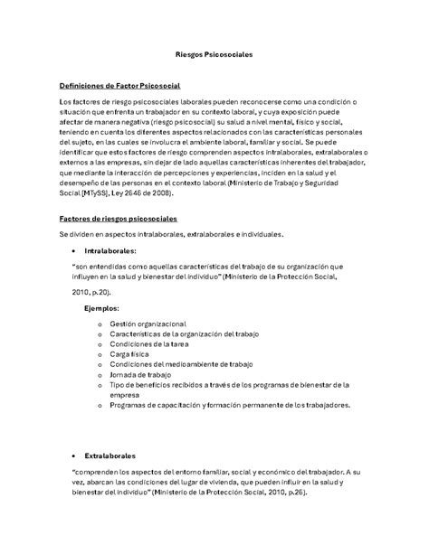 Resumen Teoria Parcial SST Riesgos Psicosociales Definiciones De