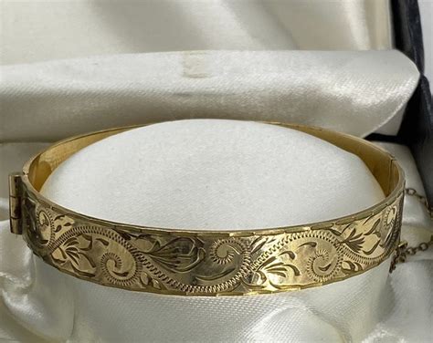 Excalibur Rolled Gold Bangle Box Vintage Engraved Gifts For Her