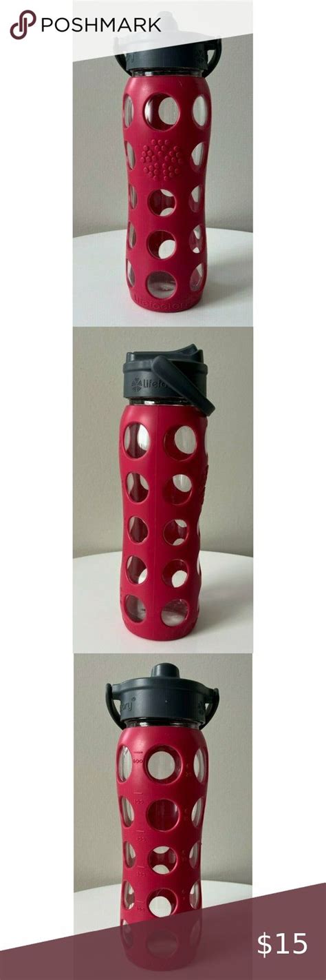 Lifefactory Glass Water Bottle Red Gray Oz With Flip Up Straw