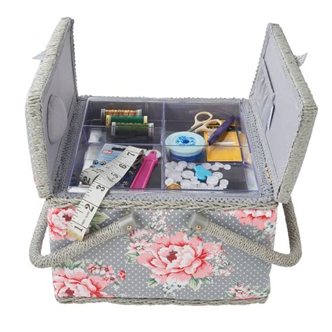 Buy Greypink Floral Twin Lid Sewing Box With Tray