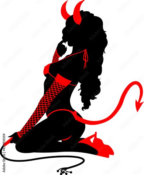 Sexy Devil Girl Silhouette With Whip Vector Flat Design Illustration