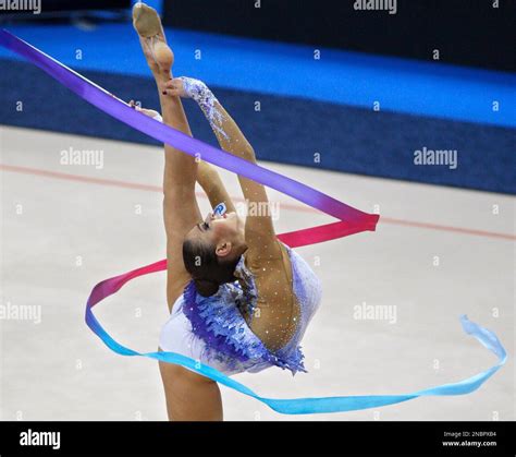 Evgenia Kanaeva Of Russia Performs With A Ribbon During Her Apparatus