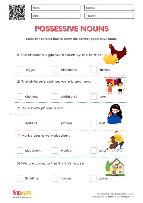 Possessive Nouns Worksheets Grade 1