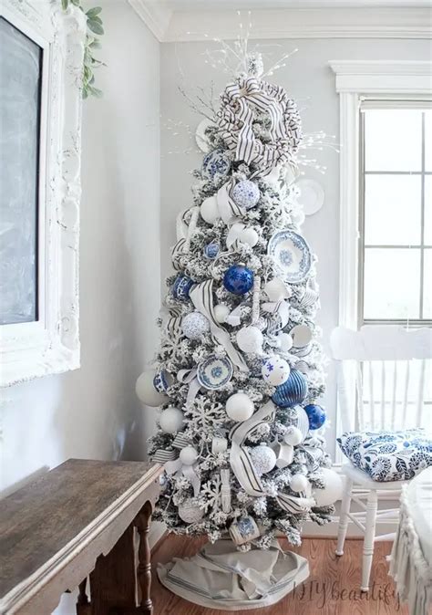 White Christmas Tree Blue Decorating Ideas