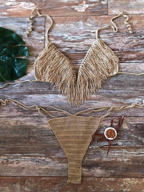 Crochet Bikini Set Sexy Girls Bikini Halter Top And Bottom Knitted Swimsuit Ways Of Wearing