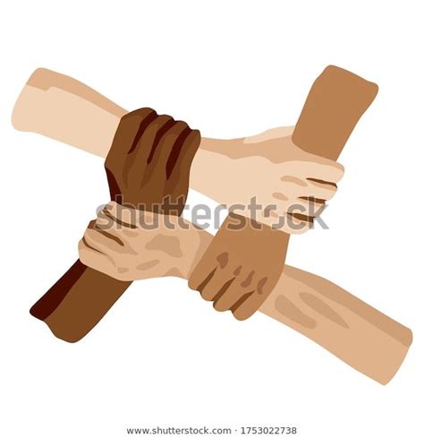 Different Races People Holding Hands Together Stock Vector Royalty