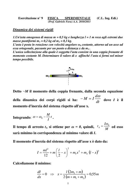 Esercitazione Dinamica Dei Sistemi Rigidi Fisica A A