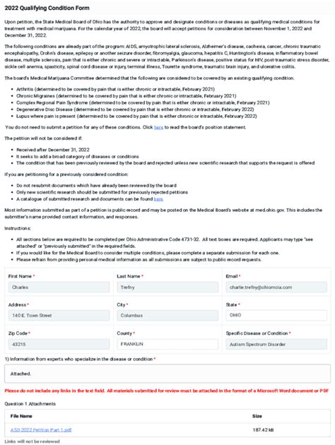 Fillable Online Med Ohio Qualifying Condition Form State Medical