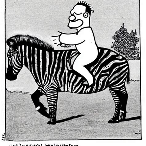 Homer Simpsons Riding A Zebra Early Simpsons Style Stable Diffusion