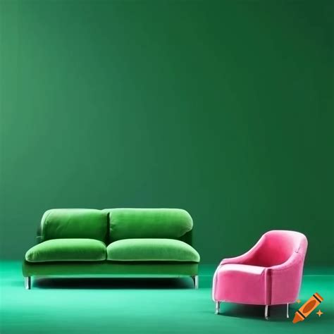 Living Room With Green Couch And Pink Chair