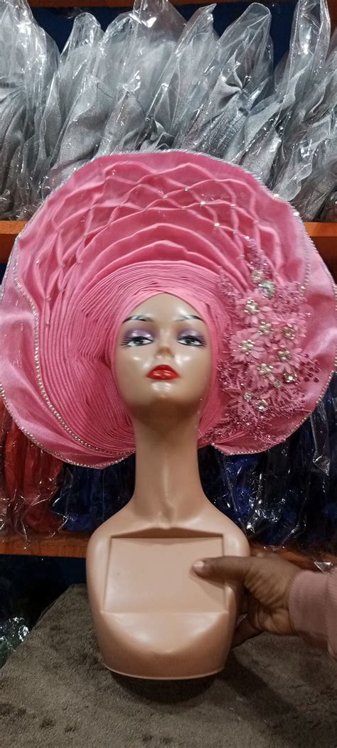 Asoebi Gele Autogele Asos Readmade Gele Pre Tied Gele Pink Auto