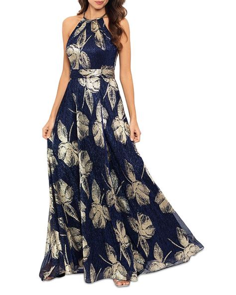 Aqua Floral Print Foil Halter Gown 100 Exclusive Bloomingdales