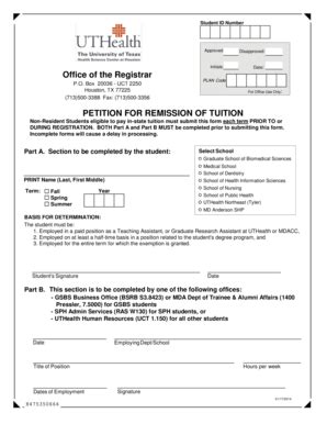 Fillable Online Secureweb Hsc Uth Tmc FORM Petition For Resi Tuition