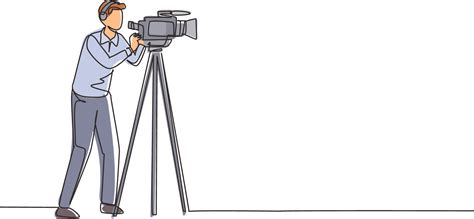 Single One Line Drawing Professional Cameraman Operator Videographer