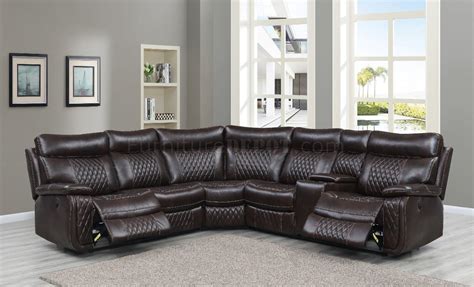 UR7260 Power Motion Sectional Sofa Brown Leather Gel By Global