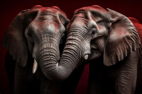 Premium Ai Image A Red And Black Background With Two Elephants Touching Their Trunks