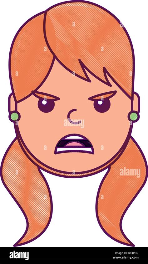 Pretty Woman Angry Frustrated Facial Expression Cartoon Vector