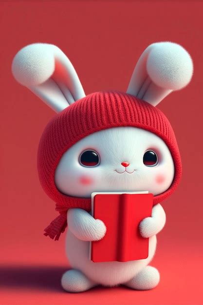 Premium Ai Image White Rabbit Wearing A Red Hat And Holding A Book