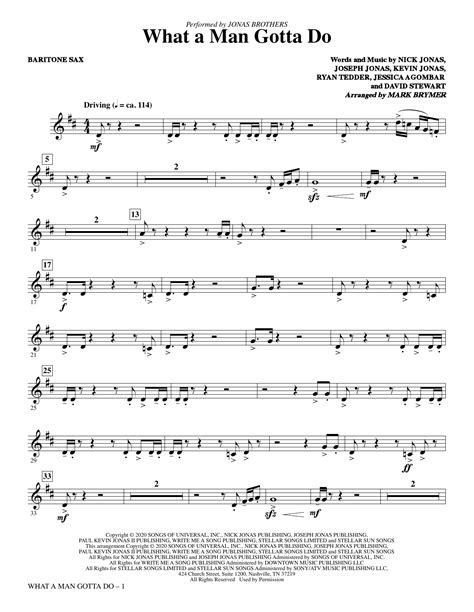 What A Man Gotta Do Arr Mark Brymer Baritone Sax Sheet Music Jonas Brothers Choir