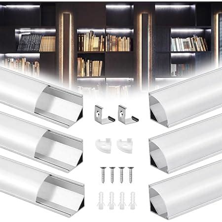 CYNNXIA 6 Pack LED Aluminum Profile 1m 3 3ft V Shape LED Channel Silver