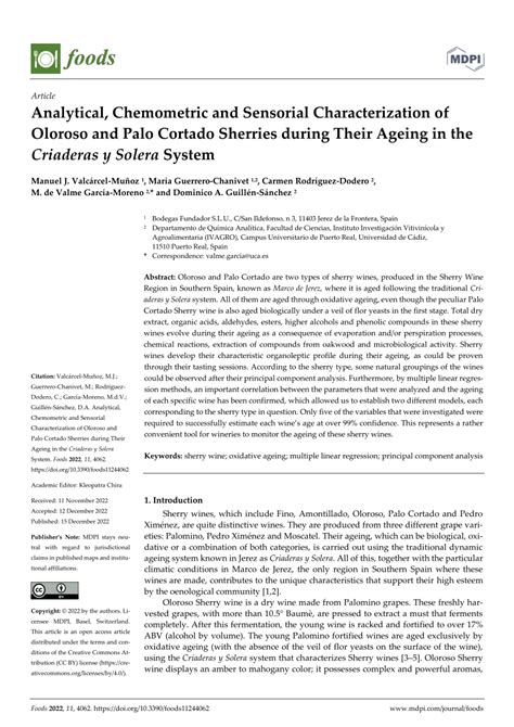 PDF Analytical Chemometric And Sensorial Characterization Of Oloroso