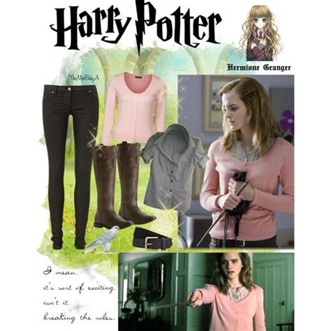 A Woman In Pink Shirt And Black Pants Standing Next To A Harry Potter Book Cover