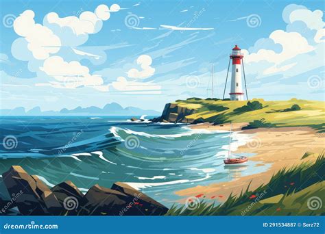 Lighthouse On The Rocky Shore Stock Image Image Of Ocean Maritime