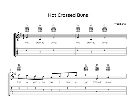 Hot Crossed Buns Arr Bronson Ferdinand Wright By Traditional Sheet Music For Easy Guitar Tab