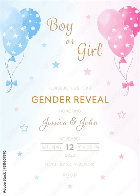 He Or She Boy Or Girl Vector Gender Reveal Party Invitation Template