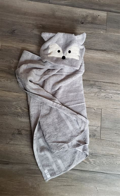 Hooded Gray Fox Towel Hooded Animal Towels Hooded Towels Etsy