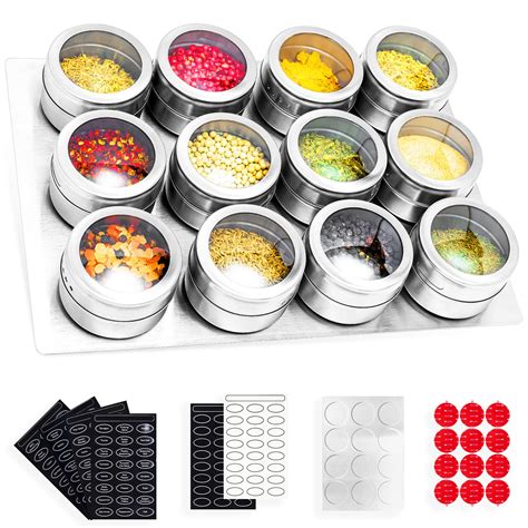 Buy Magnetic Spice Tins With Wall Ed Spice Labels 12pcs Stainless