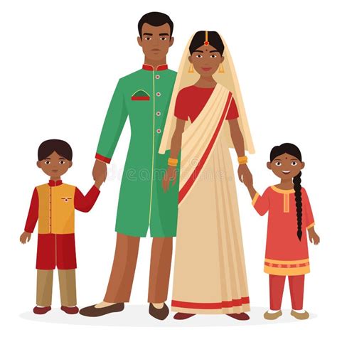 Indian Family. Indian Man and Woman with Boy and Girl Kids in ...