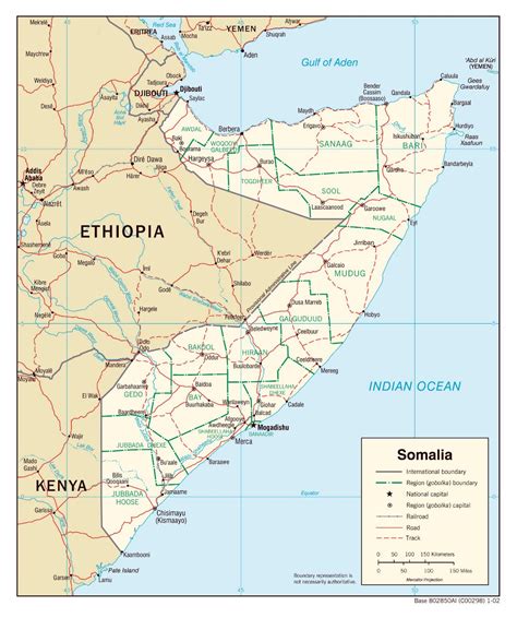 Большая политическая и административная карта Сомали с дорогами